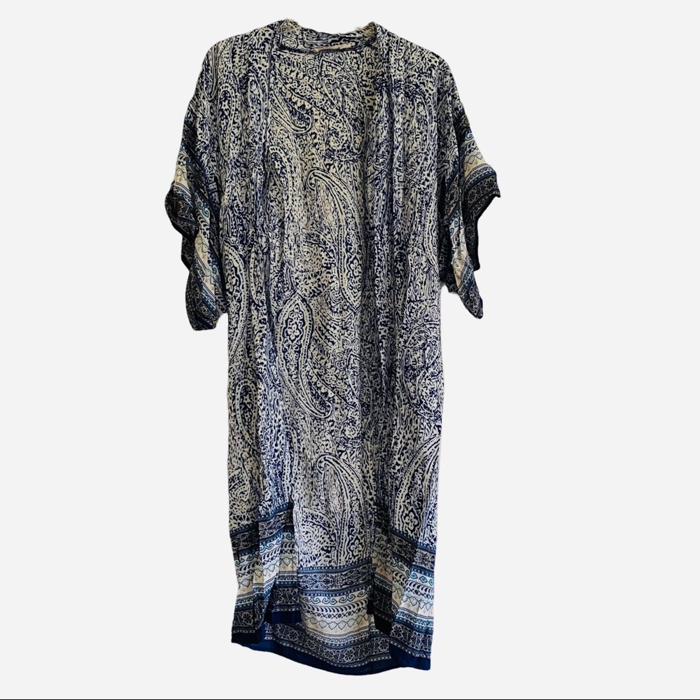Blue Paisley Open Front Duster Kimono